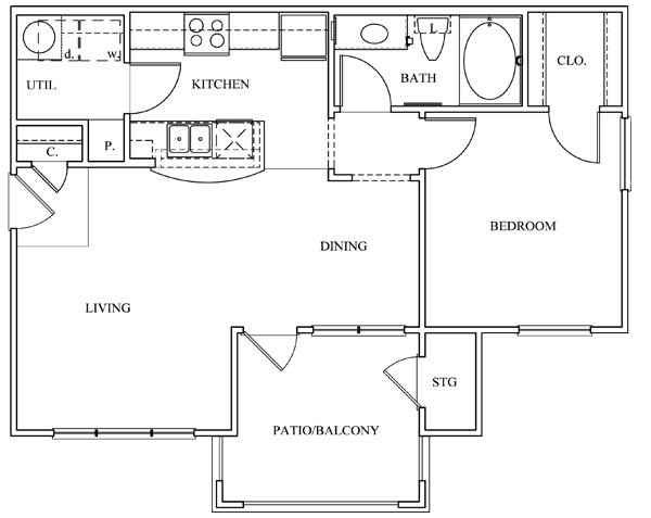 One bedroom one bathroom floorplan